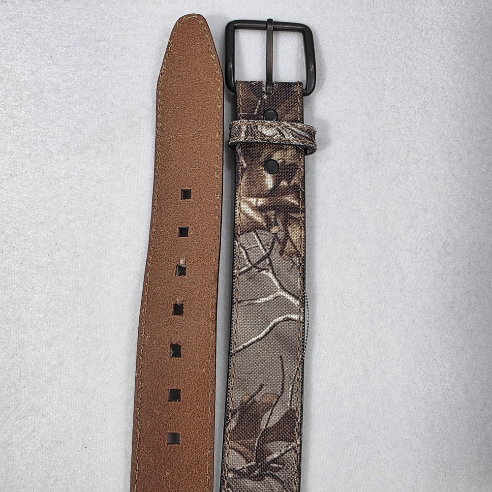 Men's Realtree Camo Belt Cotton Twill Genuine Leather Lined Size 46 Outdoors